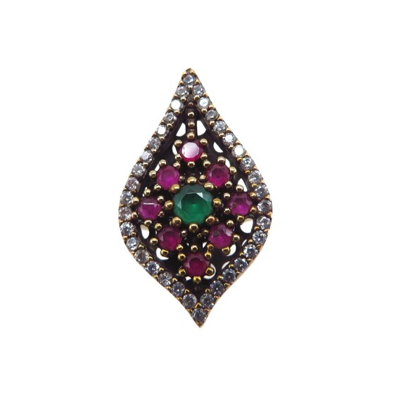 Sterling Silver Multi-stone Ruby Emerald and CZ R… - image 10