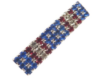 Vintage Bar Brooch, Red, White and Blue Rhinestones, Dorothy Bauer Pin