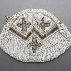 Vintage Beaded Evening Bag: White & Brown Small Purse, 1930s-40s