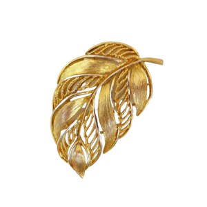 Vintage M Jent Leaf Brooch Matte Gold Tone Openwork Pin Collectible Accessories Gift for Women