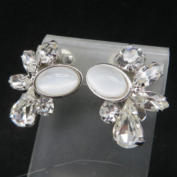 Vintage Czech Glass Earrings, Silver Tone Rhinest… - image 6