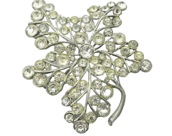 Vintage Large Rhinestone Flower Brooch, Silver Tone Floral Pin