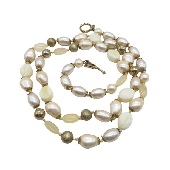 Monet Beaded Necklace, Lucite and Metal Cream Bea… - image 4