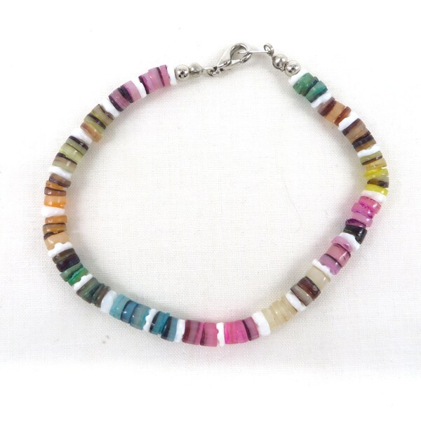 Multi-Color Beaded Bracelet, Bright Colorful Beads, Pink White Yellow Black and More