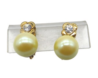 Vintage Pearl Earrings, AVON Faux Pearl and Rhinestone Clip-on Earrings