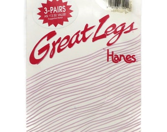 Vintage Hanes Great Legs Pantyhos,e 3 Pairs Control Top Travel Buff Size EF, New Old Stock