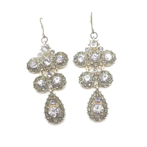 Vintage Chandelier Earrings Dangling Rhinestone P… - image 1