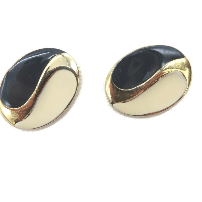 Bluette Shoe Clips Black and Cream Gold Tone Oval Shoe Etsy