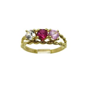 Vintage Sterling Silver Multi-Stone Ring: Gold Plated Band, Pink & Rose Glass