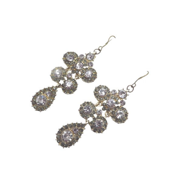 Vintage Chandelier Earrings Dangling Rhinestone P… - image 5