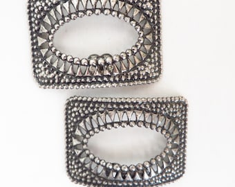 Vintage Silver Tone Beaded Shoe Clips Large Rectangle Shoe Accents Accessories for Women