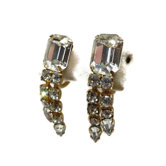 Clear Rhinestone Dangle Earrings, Gold Filled Scr… - image 4