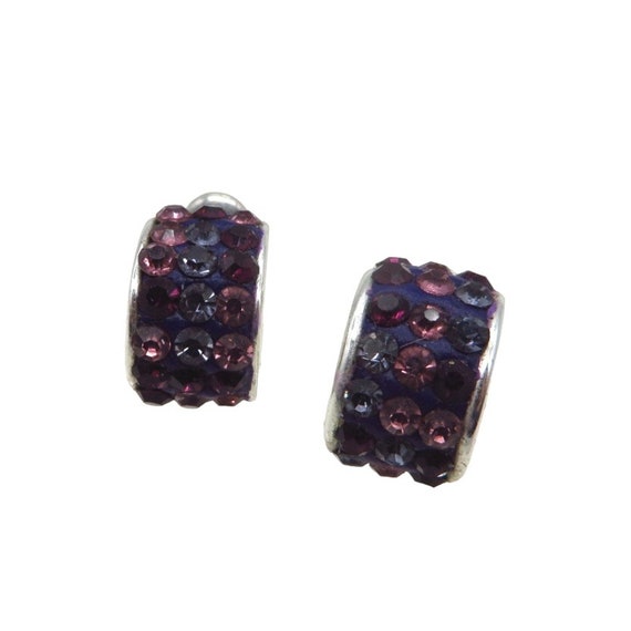 Purple Rhinestone Huggie Hoop Earrings Liz Claibo… - image 3