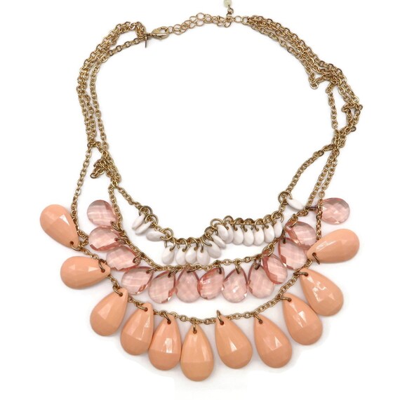 Vintage Pink Bead Necklace Multi-Strand Chain Nec… - image 4