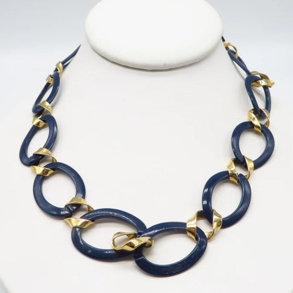 Blue and Gold Chain Necklace, Vintage Monet Jewel… - image 2