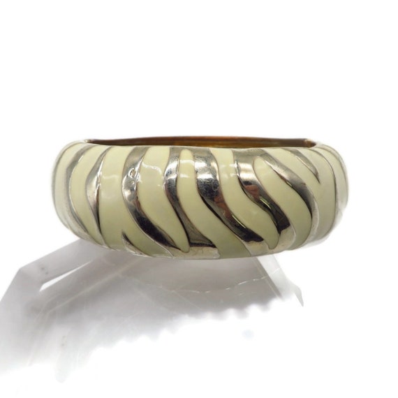 Vintage Zebra Striped Bangle, Cream and Silver Hi… - image 1