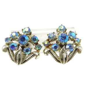 Coro AB Rhinestone Floral Clip-on Earrings Sparkly Part Bling Date Night Jewelry Vintage Gift idea