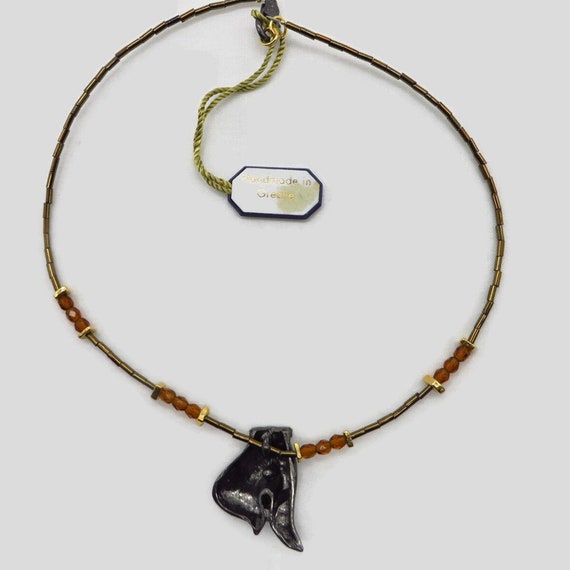 Vintage Brown Bead Pendant Necklace, Fragati Bijo… - image 6