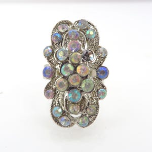 AB Rhinestone Cocktail Ring Adjustable Ring Size 6.5 New Old Stock Vintage Jewelry