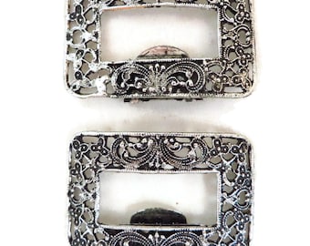 Victorian Style Silver Tone Shoe Clips Large Rectangle Shoe Accents Accessories for Women