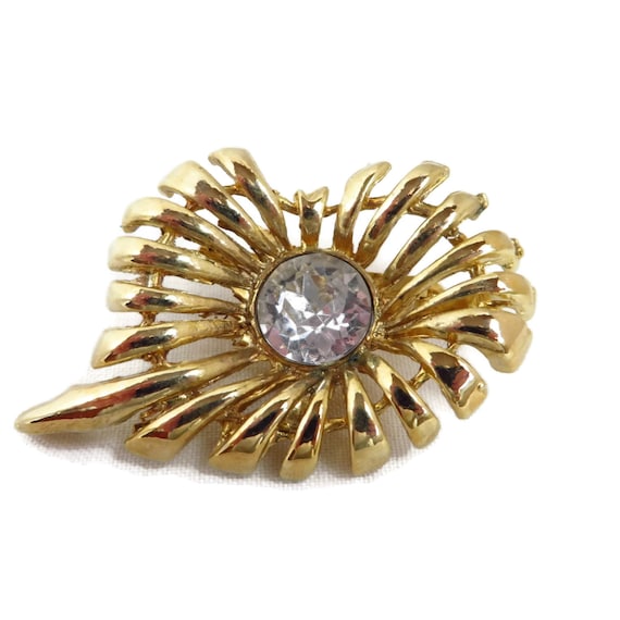Vintage Brooch, Spiky Gold Tone Floral Pin with Ce