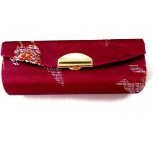 Vintage Red Brocade Mirrored Lipstick Case Cosmetic Accessories Gift idea for her