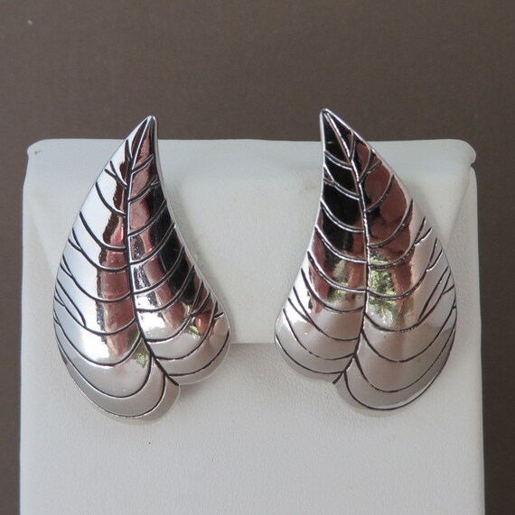 Laurel Burch Earrings, Silver Tone Leaf Shaped Cl… - image 7