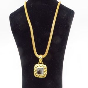 Two Tone Basket Weave Pendant Necklace Gold Mesh Chain Necklace Vintage Liz Claiborne Jewelry
