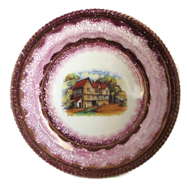 British Collectible Plate Gray's Pottery Purple Gold Luster