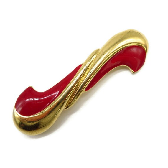 Vintage Monet Red and Gold Bar Brooch - image 3