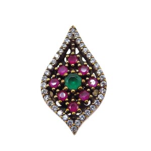 Sterling Silver Ring with Lab Ruby and Emerald, Vintage Statement Jewelry Size 7