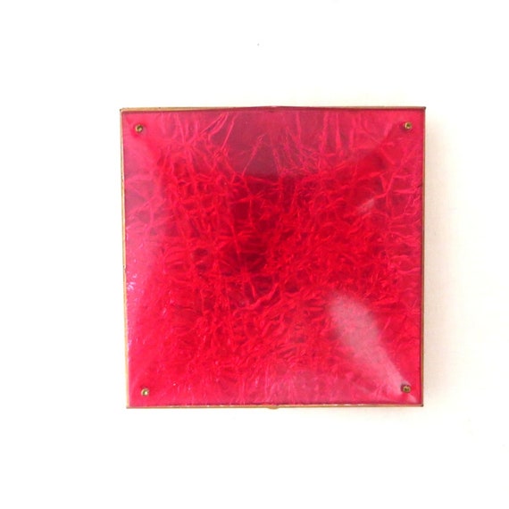 Vintage Compact, Large Iridescent Red Top Makeup … - image 9