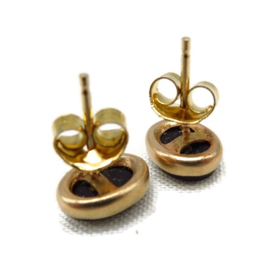 Vintage 14K Gold Onyx Earrings, Oval Pierced Studs - image 6
