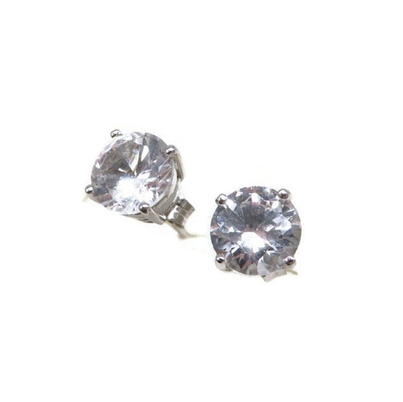Vintage Cubic Zirconia Stud Earrings Sterling Silver Pierced Studs