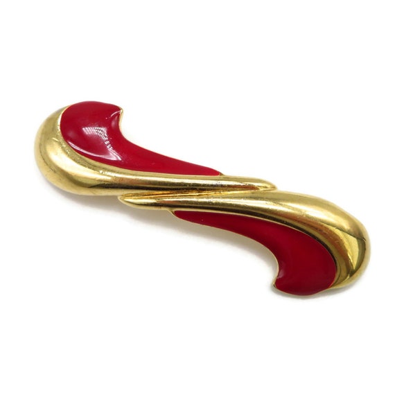 Vintage Monet Red and Gold Bar Brooch - image 4