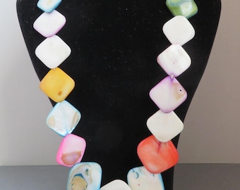 Vintage Necklace with Multi-Color Abalone Shell and Beads