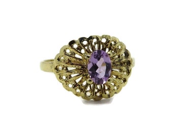 Sterling Silver Amethyst Ring Vintage Gold Plated Filigree Ring, Size 8.25