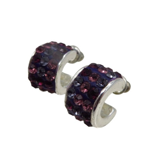 Purple Rhinestone Huggie Hoop Earrings Liz Claibo… - image 2