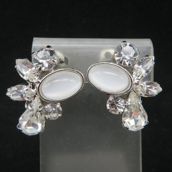 Vintage Czech Glass Earrings, Silver Tone Rhinest… - image 1