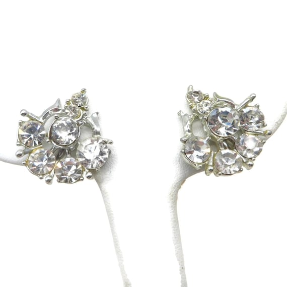 Coro Clear Rhinestone Earrings, Silver Tone Screw… - image 5