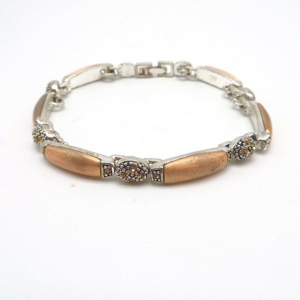 Vintage Coppertone Skinny Bracelet, Rhinestone Studded, Liz Claiborne Jewelry