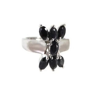 Sterling Silver Black Sapphire Flower Ring - Size 6.5 Vintage Gift