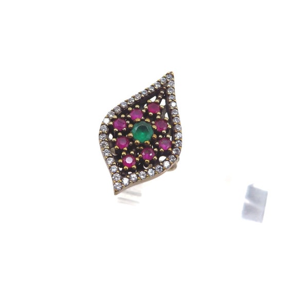 Sterling Silver Multi-stone Ruby Emerald and CZ R… - image 6