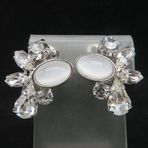 Vintage Czech Glass Earrings, Silver Tone Rhinest… - image 5