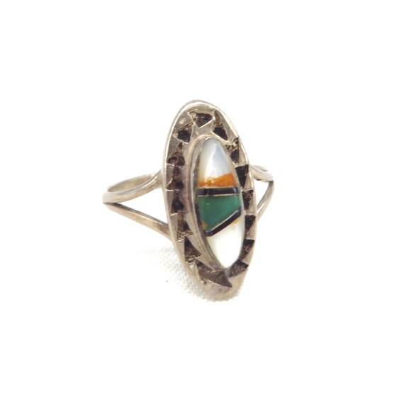 Vintage Sterling Silver Navajo Ring, MOP, Turquoi… - image 2