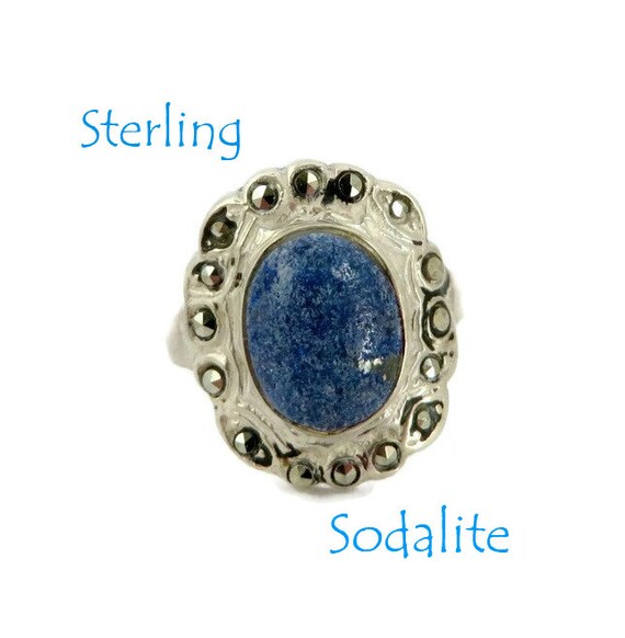 Sterling Silver Sodalite Ring. Marcasite Studded,… - image 6