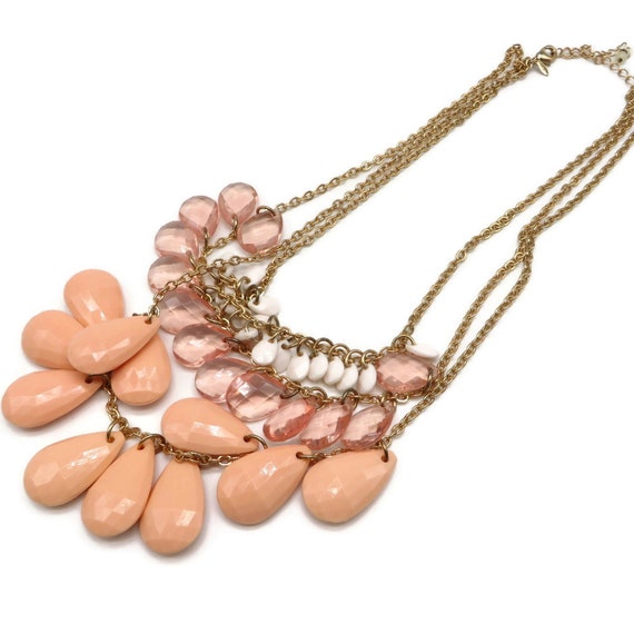 Vintage Pink Bead Necklace Multi-Strand Chain Nec… - image 5