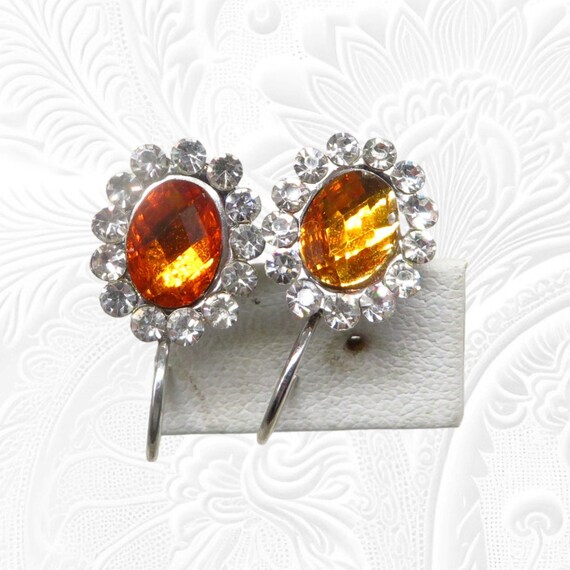 Orange Rhinestone Earrings with Clear Rhinestone … - image 1