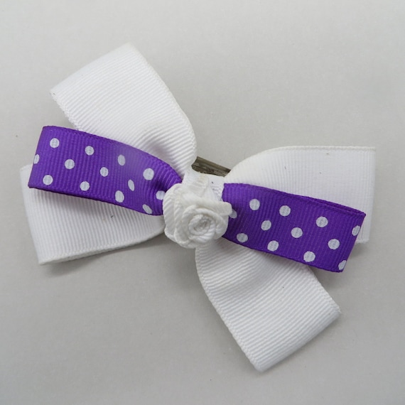 Vintage White and  Purple Polka Dot Barrette, Gro… - image 1