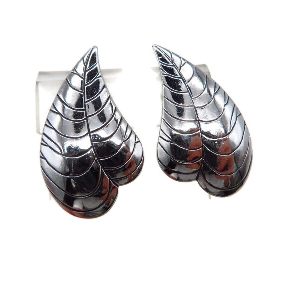 Laurel Burch Earrings, Silver Tone Leaf Shaped Cl… - image 3